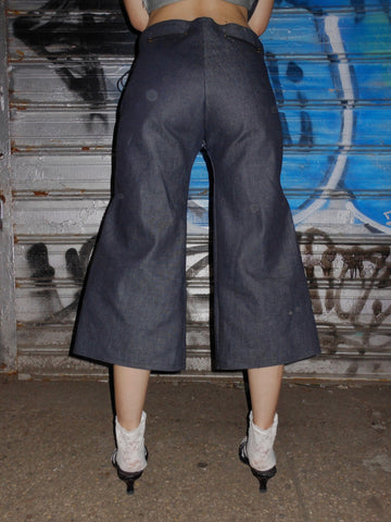 Denim Grommet Flare Capri