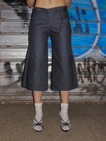 Denim Grommet Flare Capri